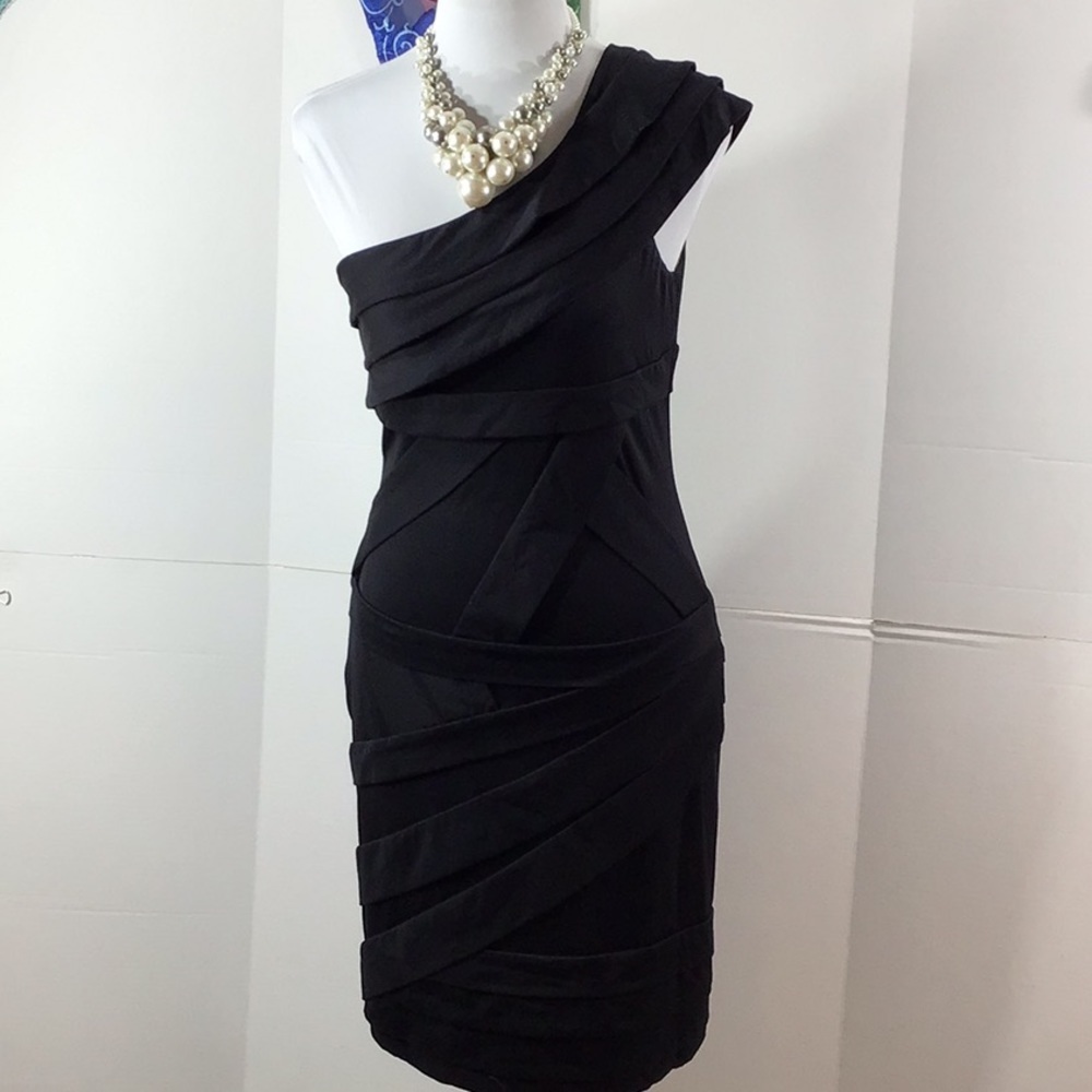 Marc New York black layered one shoulder date dress 4